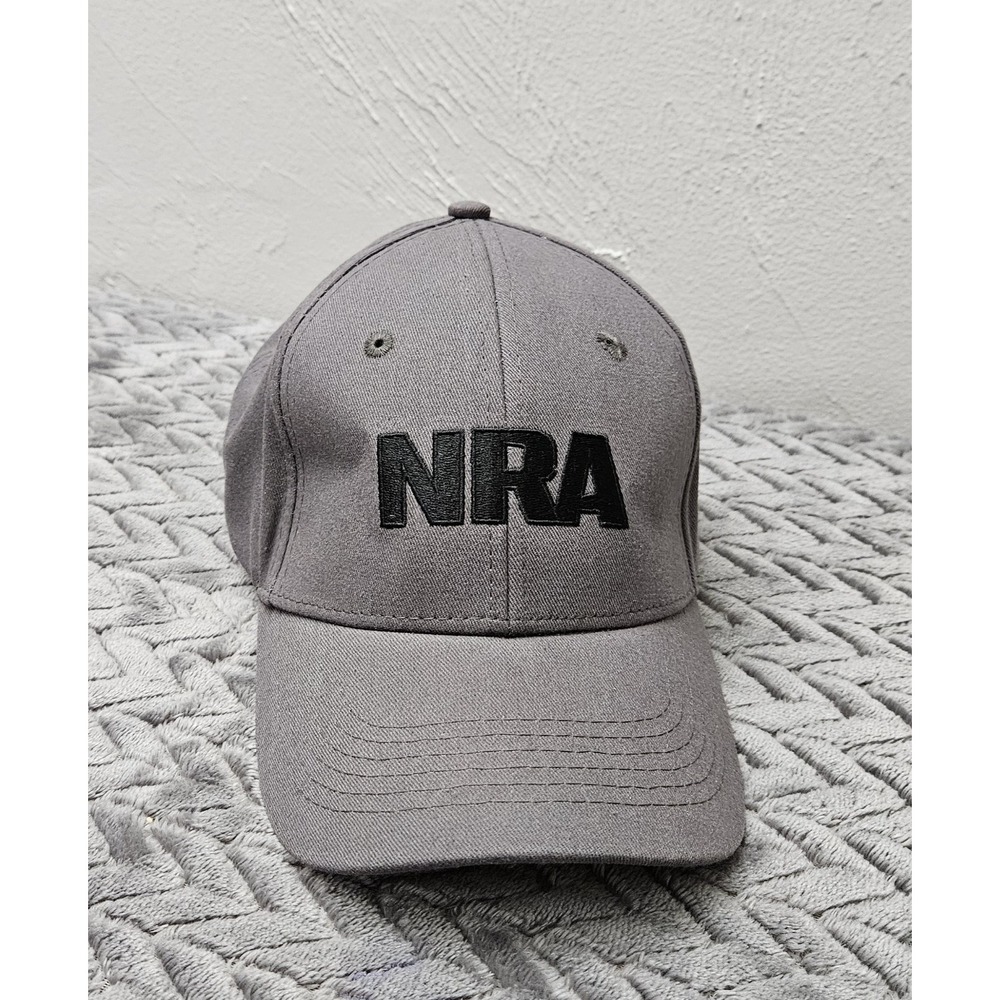 NRA Logo Hat Cap Gray Black Embroidered‎ Gun Adjustable